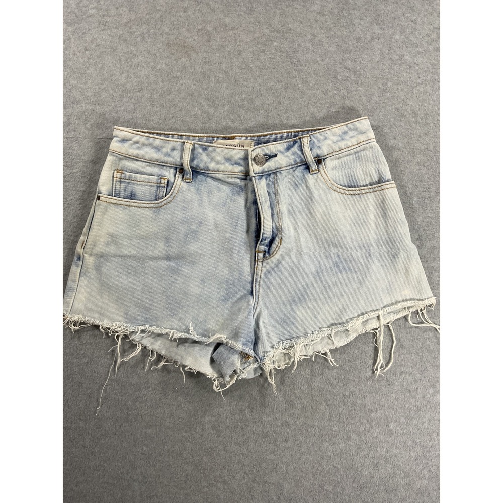 PacSun High Rise Light Wash Frayed Hem Denim Jean Shorts Women Size 25 2398